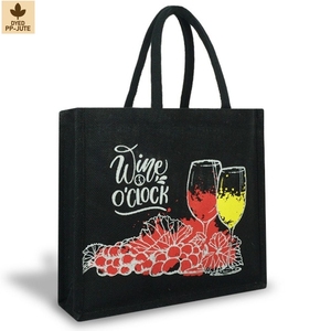Laminated Natural Jute Wine <b>Bottle</b> Gift <b>Bag</b> Wine Gift Packaging 35x31x11 cm Custom Logo Wholesale OEM Private Label Model SS149A - Product Image 1
