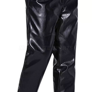 Pantalon en cuir noir pour homme, coupe droite, fermeture éclair, rivets - Product Image 2