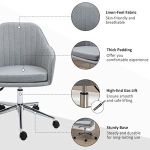 Sedia Girevole in Tessuto di Lino Grigio Chiaro a Forma di Conchiglia con Ruote per Studio/Camera da Letto - Adatta per Ufficio - Product Image 6