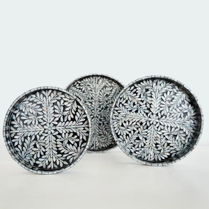 Bandeja con Incrustaciones de Madreperla, Bandeja Redonda Decorativa para Servir, Bandeja con Diseño de Hojas, Decoración para Mesa de Centro por PERFECT ENTERPRISES - Product Image 6