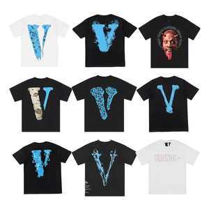 Camiseta de Manga Corta para Hombre con Estampado de Letra V, Estilo Urbano, Corte Regular, Jersey de Algodón, Cuello Redondo, Diseño en Blanco y Negro - Product Image 5