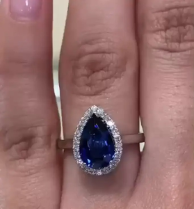 New 925 Moissanite Halo Pear Cut Blue Stone Engagement <b>Ring</b> In Sterling <b>Silver</b> White Gold Plated Moissanite <b>Ring</b> for Women's - Product Image 3