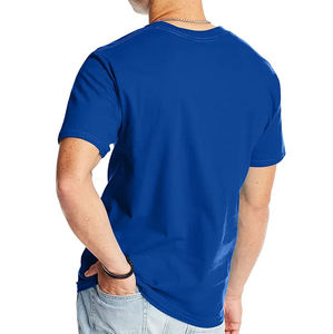 T-shirt pour homme bleu royal à col rond et manches courtes, coupe classique, couleur unie, jersey décontracté, 100% coton, logo sur le devant, respirant - Product Image 2