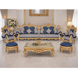 Juego de Sofás de Lujo con Detalles en Dorado para Sala de Estar, Sofá de Madera de Alta Calidad para 6 Personas, Tapizado en Tela, Cómodo, para el Hogar, Estilo Americano - Product Image 1