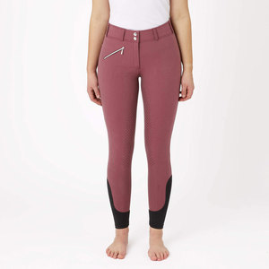Pantalon d'équitation taille haute bordeaux en spandex avec poche zippée et empiècements noirs aux mollets - Product Image 1
