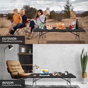 8ft Portable Black Folding <b>Table</b> High Load Bearing Plastic Outdoor <b>Table</b> for Camping Picnics <b>Parties</b> - Product Image 5
