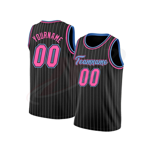 Camiseta de Baloncesto Sublimada Personalizada, Negra con Rayas Rosas, Unisex, Transpirable, 100% Poliéster, para Adultos - Product Image 1
