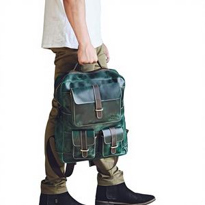 Sac à ordinateur portable décontracté de haute qualité imperméable en cuir véritable marron chocolat à motif géométrique unisexe - Product Image 2