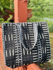 <b>Black</b> Geometric <b>Tote</b> <b>Bag</b> | <b>Quilted</b> Cotton Shoulder Shopping <b>Bag</b> | Handmade <b>Tote</b> <b>Bag</b> For Shopping, Travel, Beach <b>Bag</b> For Women's - Product Image 2