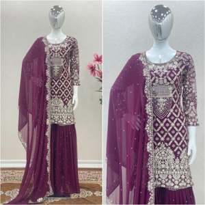 Ensemble haut, palazzo et dupatta pour femmes, vêtements de soirée, pour des occasions élégantes - Product Image 4