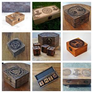 Boîte à souvenirs en bois sculpté Triquetra |   Coffret de rangement pour bijoux en bois de manguier finition antique avec loquet métallique – Vente en gros - Product Image 3
