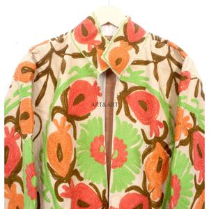 Vintage Floral Embroidery Button Cotrise <b>Jacket</b> Cotton Stripe Lining Handmade Autumn Winter Breathable Eco-Friendly Quick Dry - Product Image 2