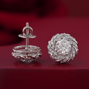 1.90 CT 14K Gold Flower Halo Swirl Lab-Grown Diamond Stud <b>Earrings</b> VS1 Clarity Screw Pattern for Weddings - Product Image 3
