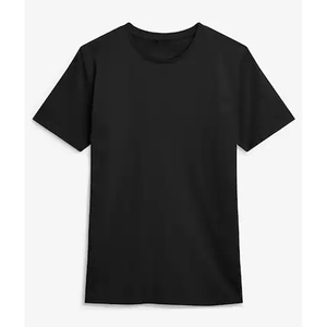 T-shirt décontracté noir uni en polyester/coton tricoté de haute qualité, coupe classique, écologique, col rond, pour la gym - Product Image 1