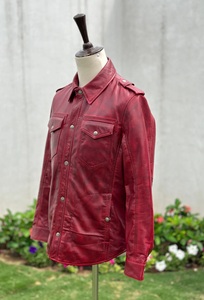 Blouson Moto Homme Personnalisé en Cuir Véritable Vieilli, Respirant, Écologique, Rouge Vintage, Style Bomber, Qualité Premium, Effet Délavé - Product Image 2