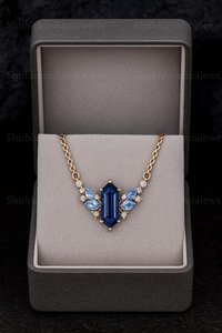 Colgante de Zafiro Azul Chapado en Oro Hecho a Mano, Joyería Elegante para Novia, Regalo de Aniversario Exquisito - Product Image 6