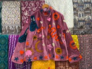 Jaif Textiles Unique Velvet Floral Embroidered Eco-Friendly Quilted <b>Reversible</b> Breathable Quick Dry Cotton Women's <b>Jacket</b> - Product Image 1