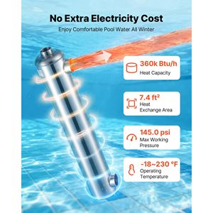 Échangeur de chaleur pour piscine 360K BTU en acier inoxydable 316L, chauffe-eau de piscine haute efficacité - Product Image 2