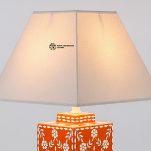 Lampe de luxe avec incrustation florale orange |   Lampe de table artisanale pour intérieurs élégants - Product Image 2