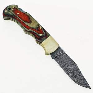 Cuchillo Plegable Clásico EDC de Acero de Damasco Hecho a Mano con Punta Recta y Bloqueo de Seguridad, Mango de Madera, Venta al por Mayor, Marca Privada - Product Image 5