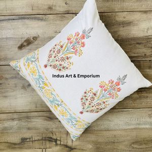 Funda de Cojín Cuadrada Decorativa de Lona de Algodón con Estampado a Mano Indio, 40 x 40 cm - Product Image 2