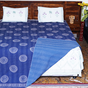 Handmade Vintage Indian Kantha Quilt Block Print Cotton <b>Bedspread</b> Reversible Fluffy Organic All-Season Bed Cover for Home Hotel - Product Image 6