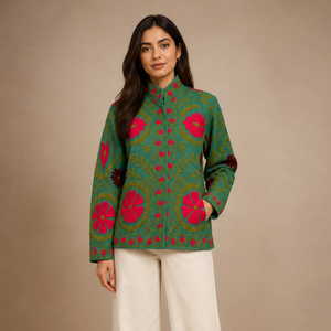 Chaqueta de algodón Suzani hecha a mano en India, chaqueta corta bordada a mano, abrigo unisex, chaqueta corta Suzani hecha a mano - Product Image 1