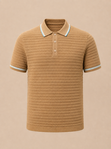 Polo de punto acanalado de manga corta para hombre, transpirable, ligero, de poliéster/algodón, con cuello en bloques de color, estilo casual. - Product Image 1