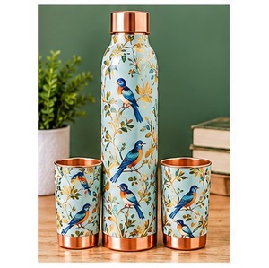 Juego de Botellas de Agua de Cobre Ayurvédicas con Diseño de Hoja de Oro, Bebedero Portátil para Viajes - Product Image 2
