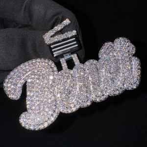 Custom <b>Silver</b> Moissanite Pendant Necklace with Iced Out Chain Hip Hop Style Letter <b>Charm</b> Pendant - Product Image 1