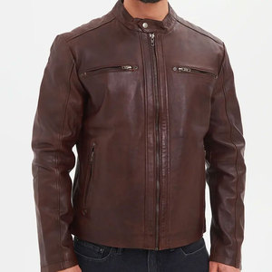 Chaqueta de Moto Econex Sports para Hombre, Corte Ajustado, Cuero PU Marrón Ecológico, Cuello Camisero, Cierre de Cremallera, Manga Regular, Invierno - Product Image 1