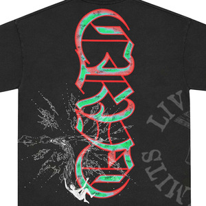 Oversized <b>Men's</b> Black T-Shirt With Red Green Letter Print Back Design Streetwear Style Short Sleeve O-Neck Jersey Fabric - Product Image 5