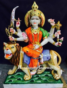 Estatua de diosa Durga de mármol blanco, exclusiva, religiosa, sentado sobre León - Product Image 4