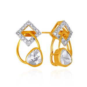 Pendientes Colgantes Geométricos Triangulares de Oro Amarillo de 18K con Halo de Diamantes Cultivados en Laboratorio con Corte Trillón, Joyería Fina para Mujer, Regalo de Boda - Product Image 2