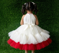 Robe pour bébé fille avec broderie de cœur blanc et rouge |   Tenue de fête luxueuse faite à la main en tulle et satin pour filles de 1 à 8 ans