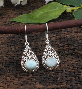 Auténticos Pendientes de Larimar Natural Dominicano, Plata de Ley 925, Joyería de Lujo Unisex para Bodas y Fiestas - Product Image 5