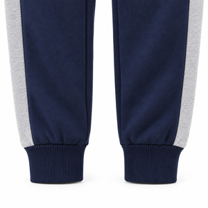 Pantalones Deportivos Azul Marino para Mujer, con Paneles Laterales Grises en Contraste, Bolsillos con Cremallera, Cintura con Cordón Ajustable, para Entrenamiento, Venta al Por Mayor - Product Image 5