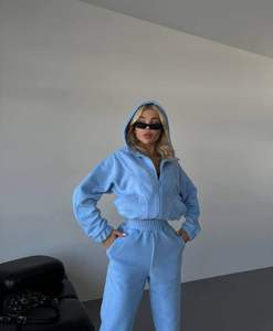 Custom Unisex Light Blue Tracksuit <b>Set</b> Zip Jacket <b>Jogger</b> Pants <b>Matching</b> Two Piece Streetwear Sportswear Wholesale Apparel - Product Image 4