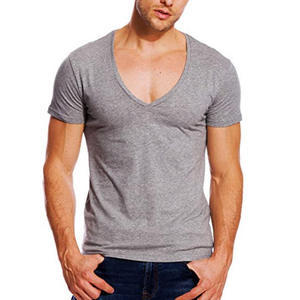 Camiseta elegante unisex al por mayor OEM de alta calidad con cuello en V, impresión de logotipo personalizada, camiseta lisa de algodón con cuello en V para hombre - Product Image 3