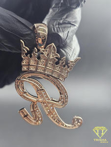 Moissanite Diamond R Initial Crown Pendant <b>Iced</b> <b>Out</b> Hip Hop <b>Chain</b> Custom Letter Necklace Luxury Jewelry Gift - Product Image 3