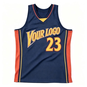 Camiseta de Baloncesto Personalizada Azul Marino y Naranja, Unisex, para Adultos, Sin Mangas, de Malla, con Impresión Sublimada, Nombre del Equipo, Número 23, Transpirable - Product Image 1
