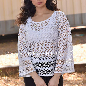 Moda bohemia, ropa de verano, blusa de mujer con bordado schiffli - Product Image 5