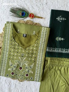 Ocasional Wear Excellent Quality Cotton with Hand <b>Block</b> <b>Print</b> With Real Mirror Hand Work Kurti Pent Set Supplier from Surat - Product Image 4