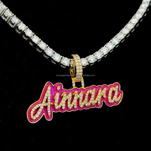 จี้สร้อยคอเพชรรูปตัวอักษร VVS Moissanite เคลือบสีเงิน925จี้ชื่อตัวอักษร Moissanite เคลือบสีชมพู - Product Image 2