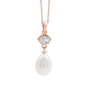 Collar con Colgante de Plata de Ley 925 con Topacio Blanco de Corte Ovalado y Perla de Agua Dulce, Estilo Clásico para Mujer, para Bodas y Fiestas - Product Image 6