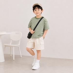 Pantalones Cortos de Sarga Caqui Premium para Niños, 100% Algodón, Tejido Informal, Pantalones de Verano para Niños - Product Image 4