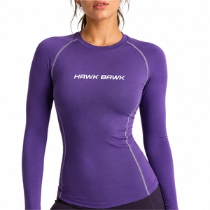 <b>Women</b> Long Sleeve <b>Compression</b> Shirt Premium Rash Guard Breathable Quick Dry Fit Front Logo Print Lightweight Spandex/Polyester - Product Image 1