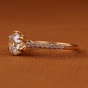 Bague de fiançailles en diamant de laboratoire taille ronde, bague solitaire pavée, bague de mariage en or massif 14 carats, bijoux fins pour femmes - Product Image 3