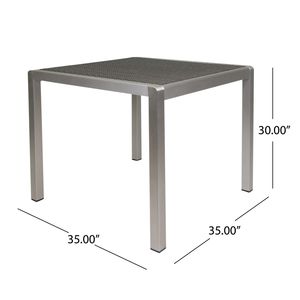 Tavolo da pranzo all'aperto con struttura in alluminio anodizzato e vimini Top quadrato Design in argento e grigio 35 pollici - Product Image 4