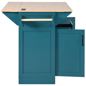 K K 55.7 Large <b>Kitchen</b> Island with 2 Drop Leaf Rolling <b>Kitchen</b> Cart on 5 Wheels Power Outlet <b>Folding</b> Storage Dining <b>Table</b> - Product Image 2
